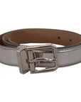 Dolce & Gabbana Silver Leather Metal Buckle Belt
