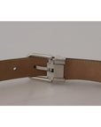 Dolce & Gabbana Silver Leather Metal Buckle Belt