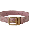 Dolce & Gabbana Pink Jaquard Embroidered Gold Tone Metal Buckle Belt