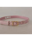 Dolce & Gabbana Pink Jaquard Embroidered Gold Tone Metal Buckle Belt