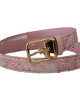 Dolce & Gabbana Pink Jaquard Embroidered Gold Tone Metal Buckle Belt