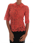 Dolce & Gabbana Elegant Orange Floral Lace Crystal Cardigan Blouse