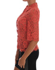 Dolce & Gabbana Elegant Orange Floral Lace Crystal Cardigan Blouse