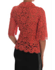 Dolce & Gabbana Elegant Orange Floral Lace Crystal Cardigan Blouse