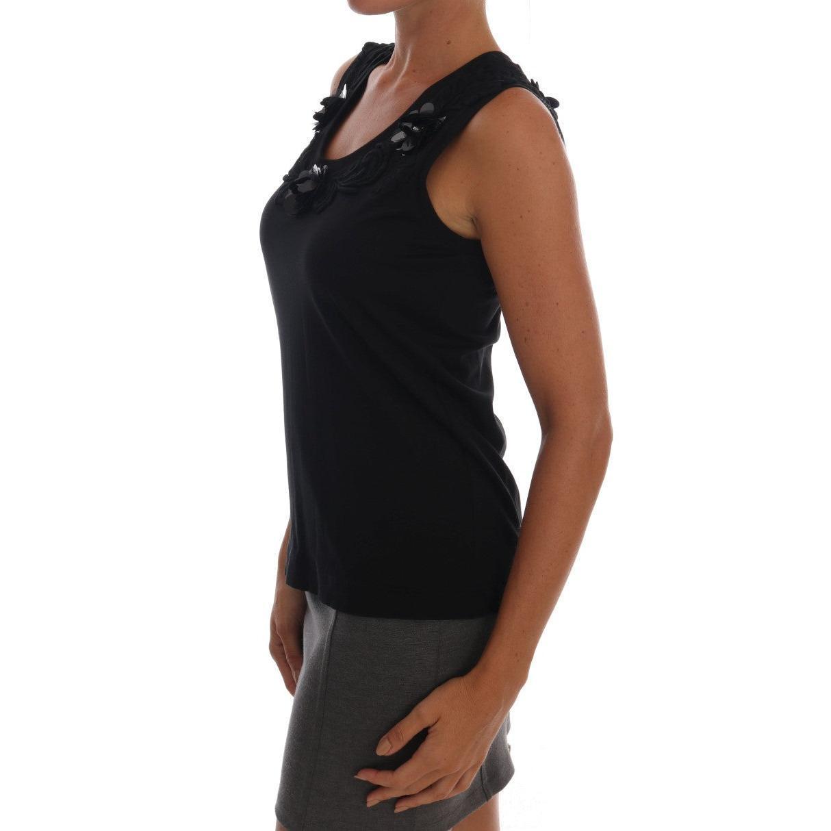 Dolce & Gabbana Black Floral Sequined Cami Blouse