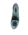 Dolce & Gabbana Blue Lace Crystal Ballet Flats Loafers Shoes