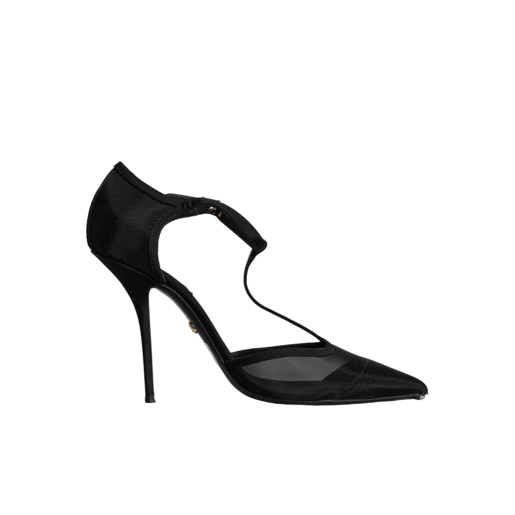 Dolce & Gabbana Black Mesh T-strap Stiletto High Heels Shoes