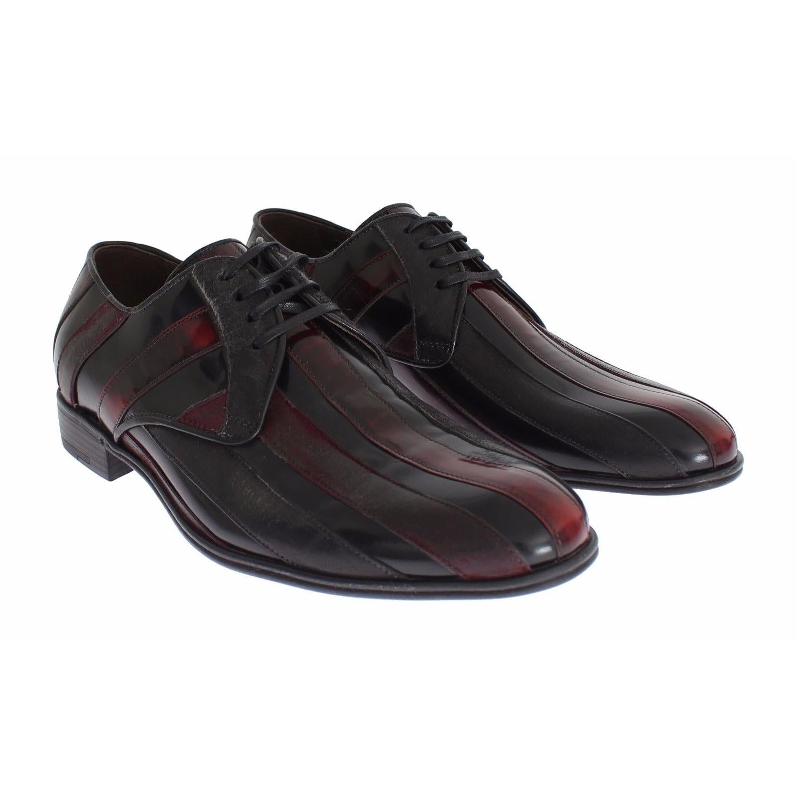 Dolce & Gabbana Elegant Black Bordeaux Striped Leather Dress Shoes