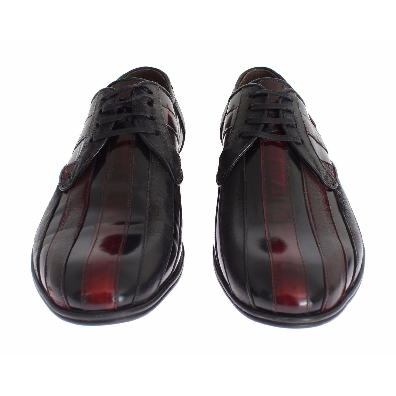 Dolce & Gabbana Elegant Black Bordeaux Striped Leather Dress Shoes