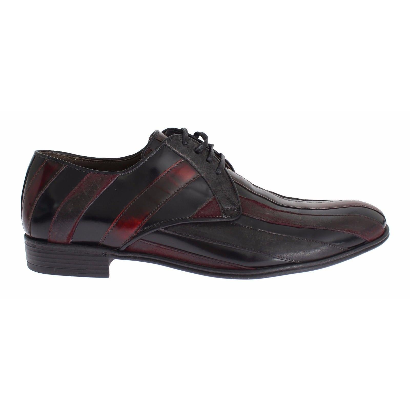 Dolce & Gabbana Elegant Black Bordeaux Striped Leather Dress Shoes
