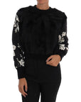 Dolce & Gabbana Floral Brocade Black Fur Sweater