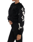 Dolce & Gabbana Floral Brocade Black Fur Sweater
