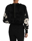 Dolce & Gabbana Floral Brocade Black Fur Sweater