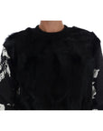 Dolce & Gabbana Floral Brocade Black Fur Sweater