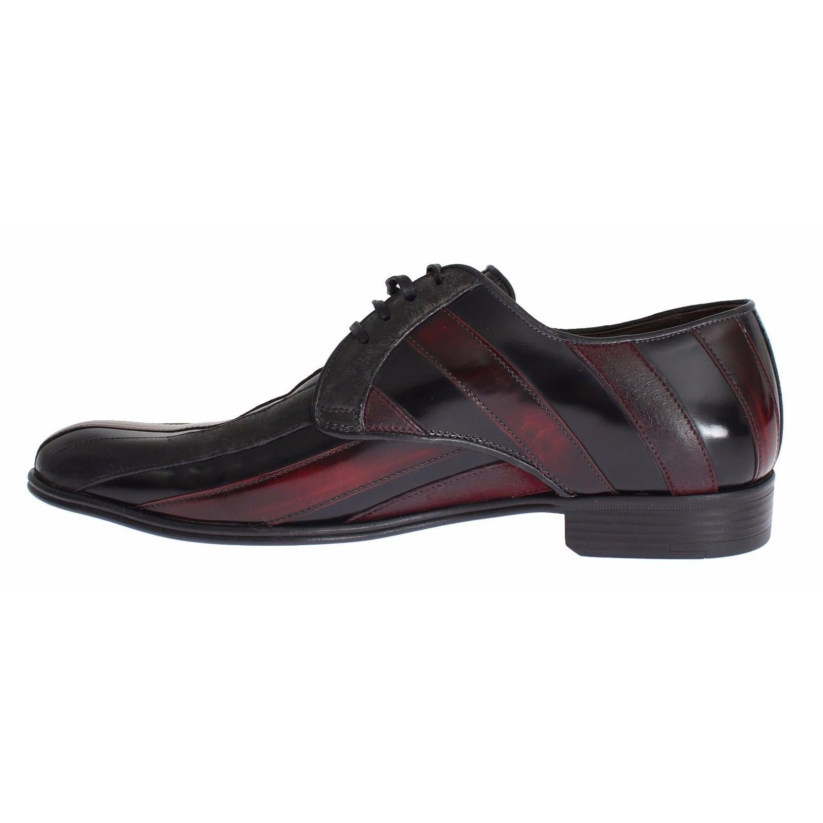 Dolce & Gabbana Elegant Black Bordeaux Striped Leather Dress Shoes