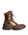 Dolce & Gabbana Brown Suede Leather Military Combat Men Boots Shoes