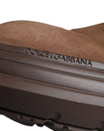 Dolce & Gabbana Brown Suede Leather Military Combat Men Boots Shoes