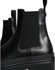 Dolce & Gabbana Black Leather Slip On Stretch Trekking Boots Shoes