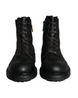 Dolce & Gabbana Black Lace Up Mid Calf Boots Men Shoes