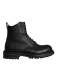 Dolce & Gabbana Black Lace Up Mid Calf Boots Men Shoes