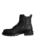 Dolce & Gabbana Black Lace Up Mid Calf Boots Men Shoes