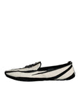 Dolce & Gabbana Black White Calf Fur Slip On Loafers Men Shoes