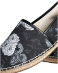 Dolce & Gabbana Black Floral Cotton Leather Espadrilles Shoes