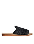 Dolce & Gabbana Black Monochrome Braided Raffia Slides Shoes
