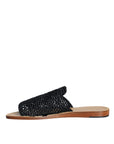 Dolce & Gabbana Black Monochrome Braided Raffia Slides Shoes