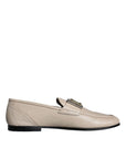 Dolce & Gabbana Beige Leather Logo Plaque Slip On Men Loafers Shoes
