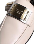 Dolce & Gabbana Beige Leather Logo Plaque Slip On Men Loafers Shoes