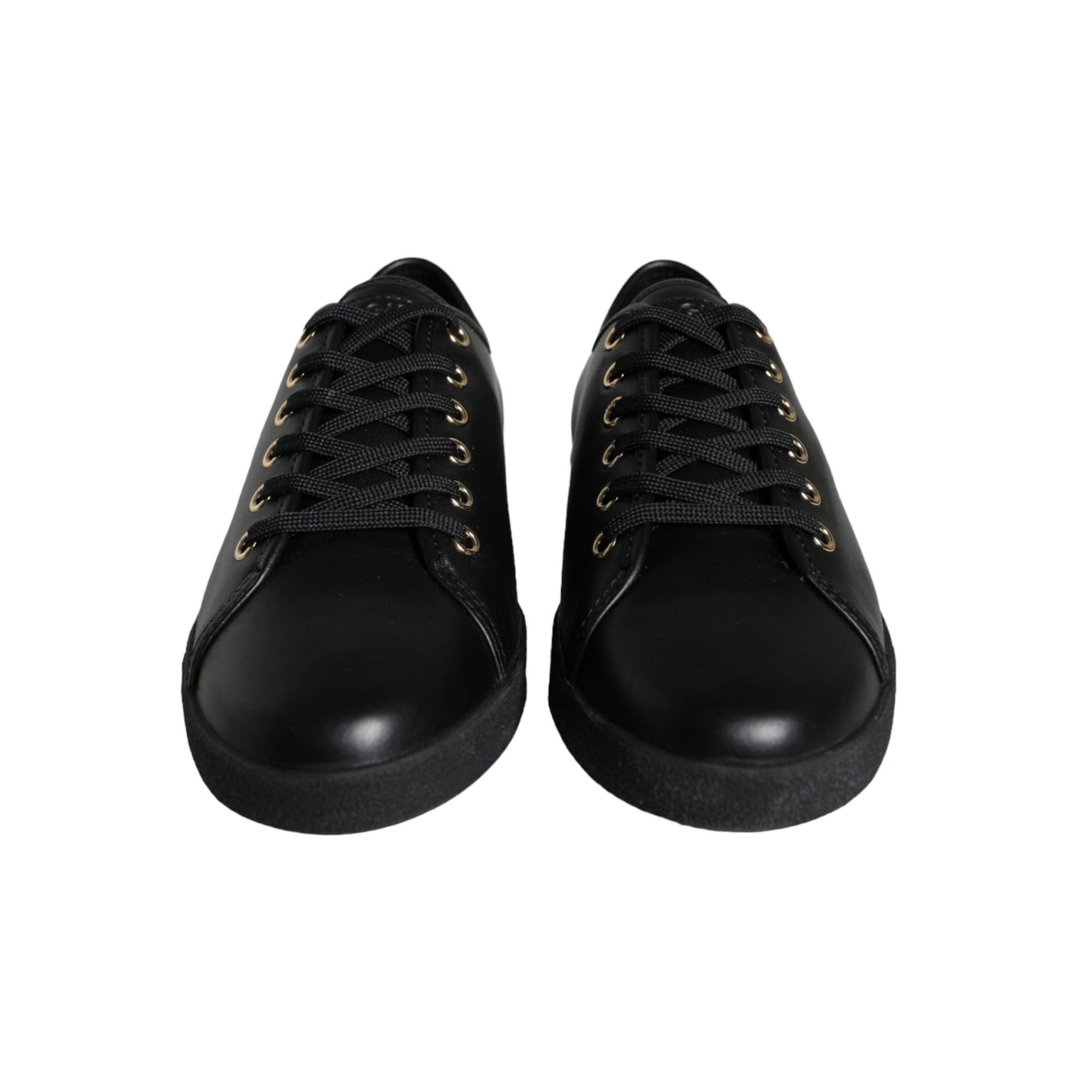 Dolce & Gabbana Black Gold Leather Classic Sneakers Shoes