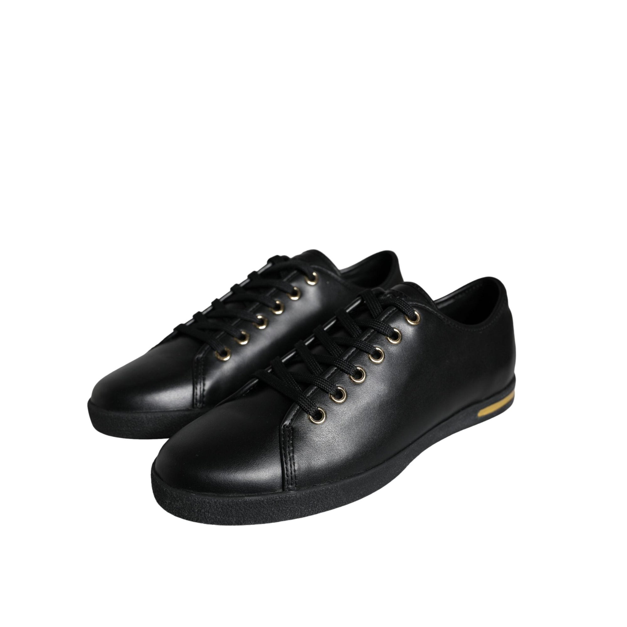 Dolce & Gabbana Black Gold Leather Classic Sneakers Shoes