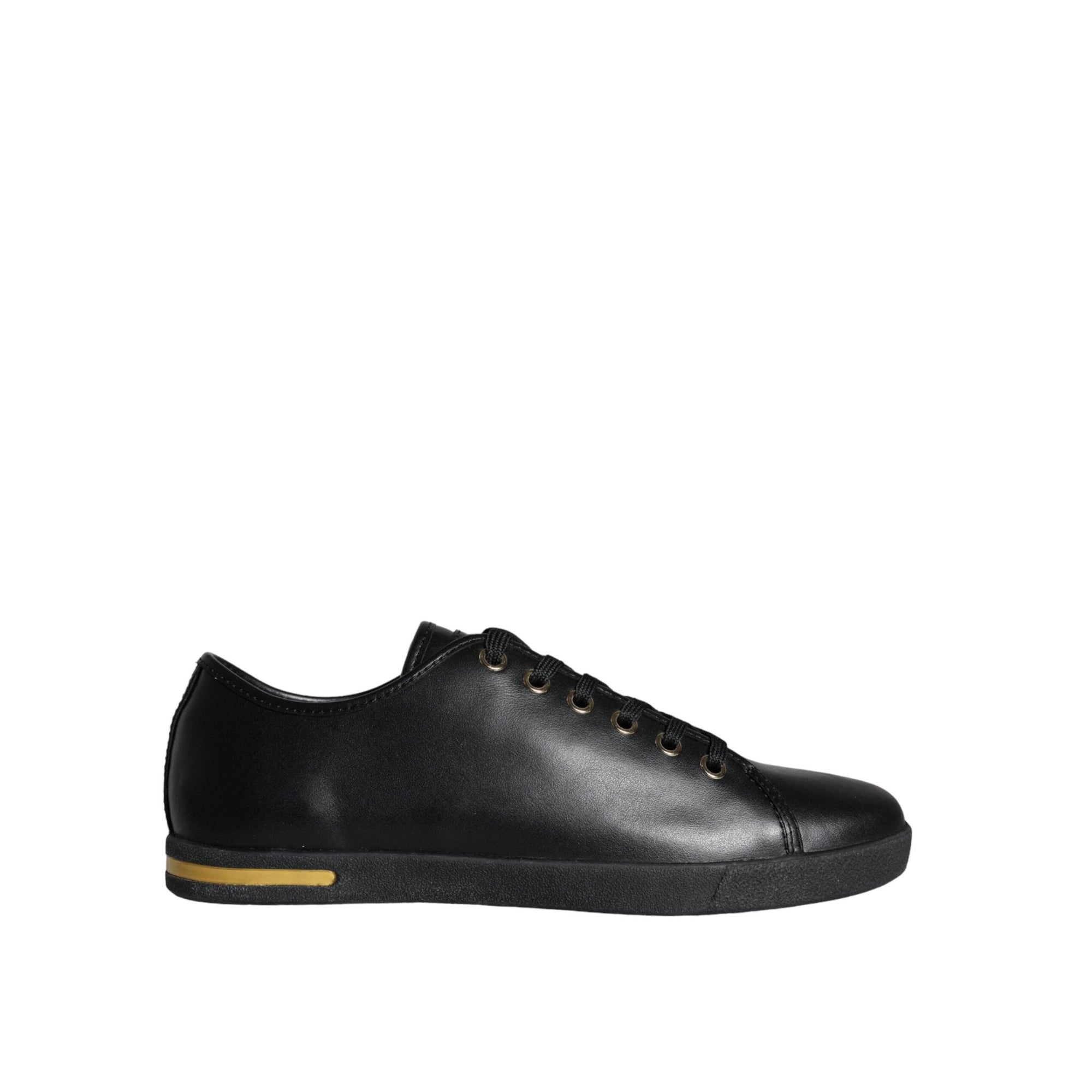 Dolce & Gabbana Black Gold Leather Classic Sneakers Shoes