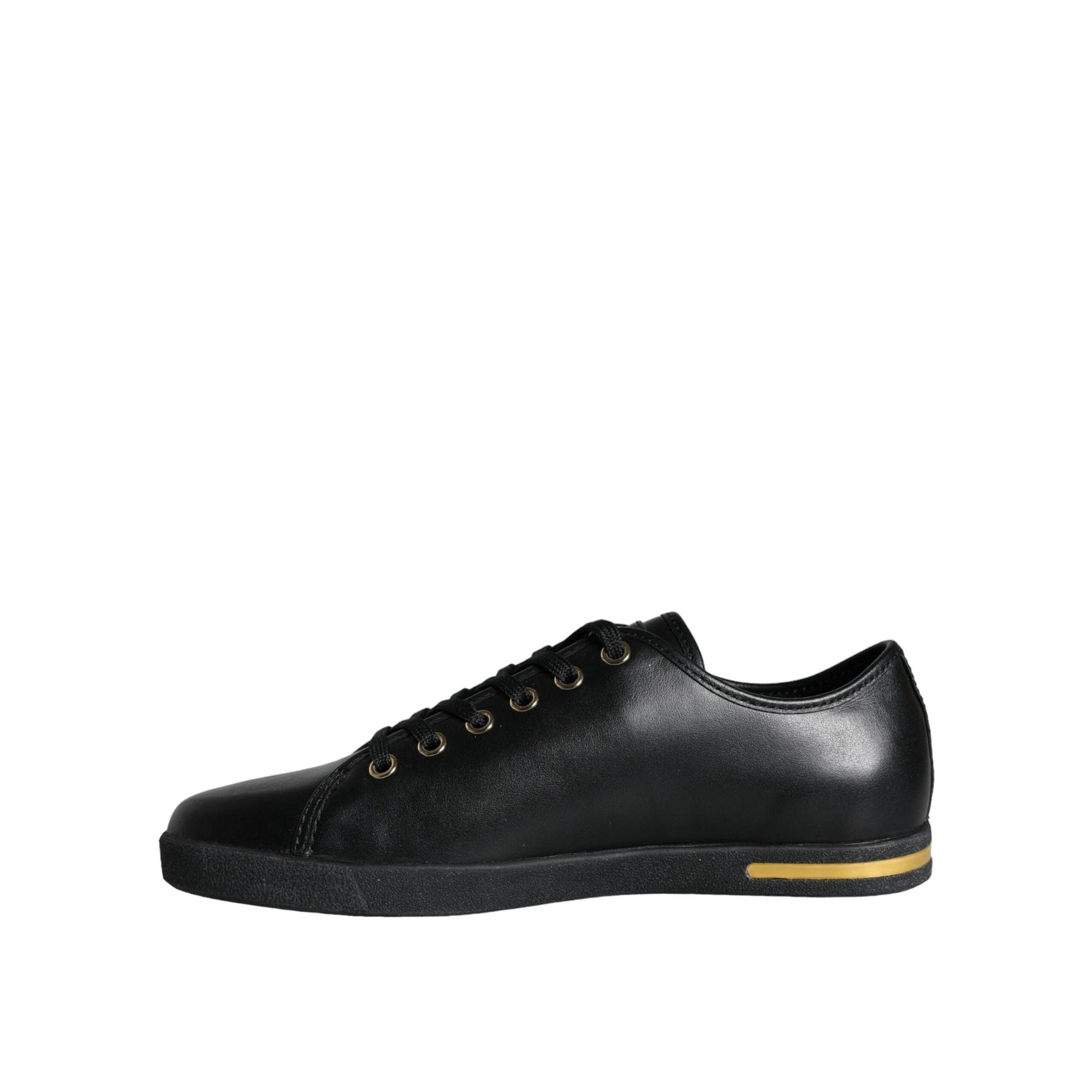 Dolce & Gabbana Black Gold Leather Classic Sneakers Shoes