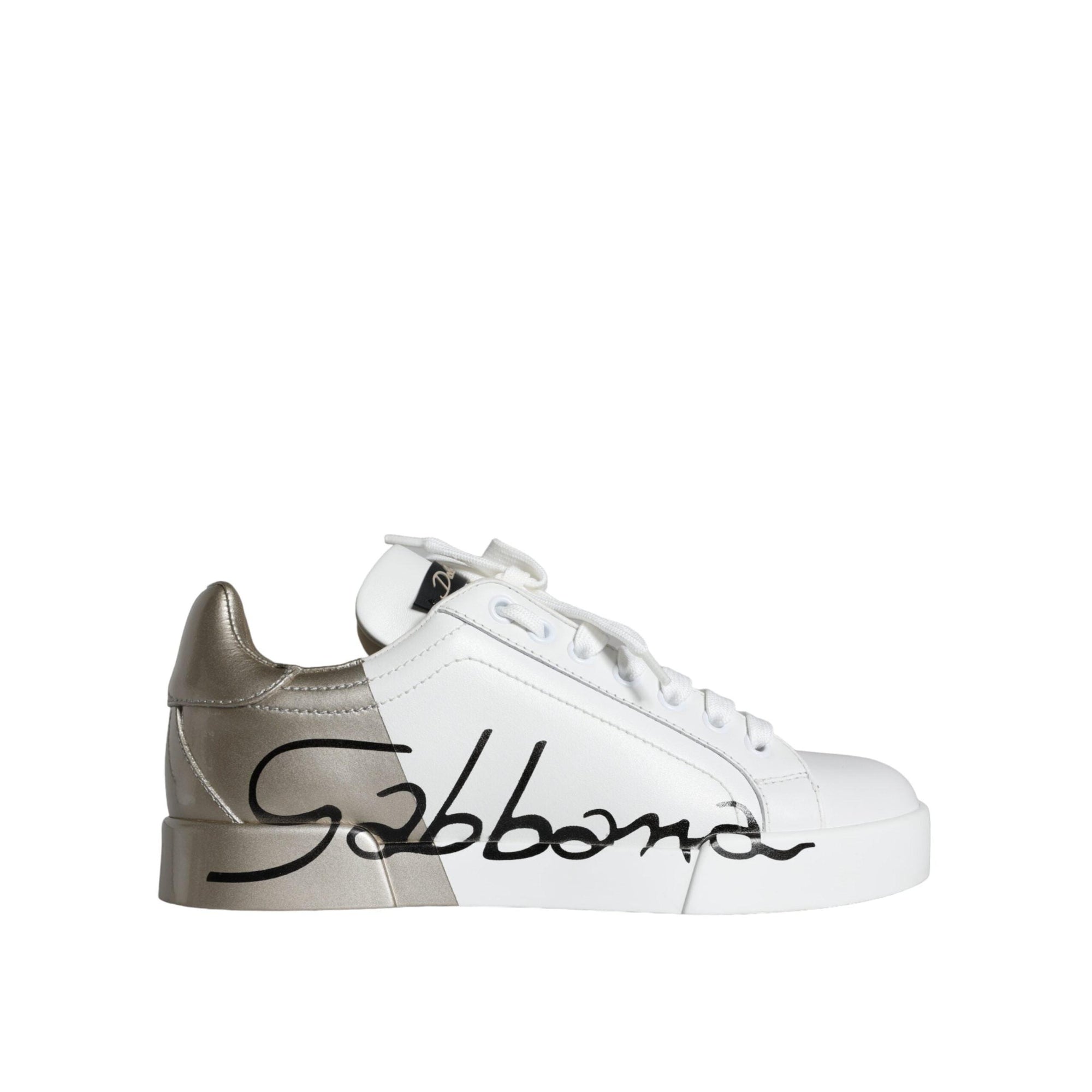 Dolce & Gabbana White Gold Portofino Low Top Leather Sneakers Shoes