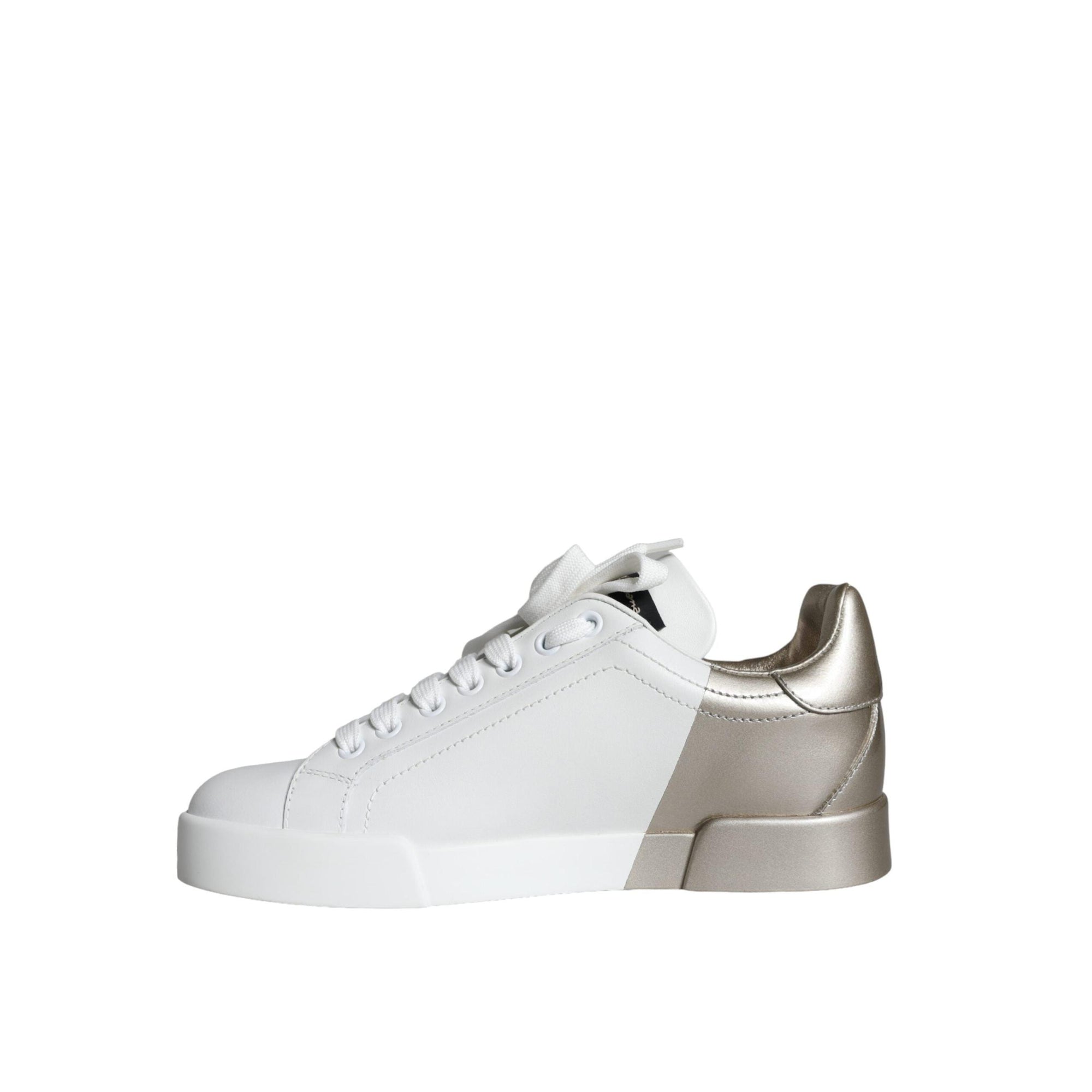 Dolce & Gabbana White Gold Portofino Low Top Leather Sneakers Shoes
