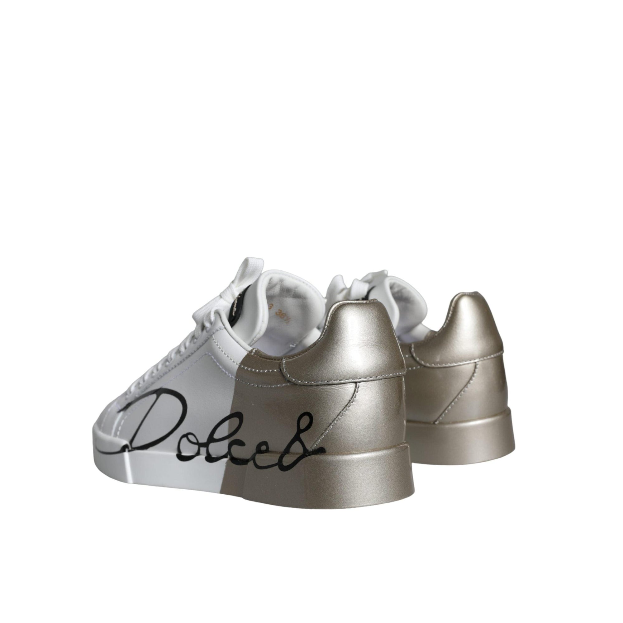Dolce & Gabbana White Gold Portofino Low Top Leather Sneakers Shoes