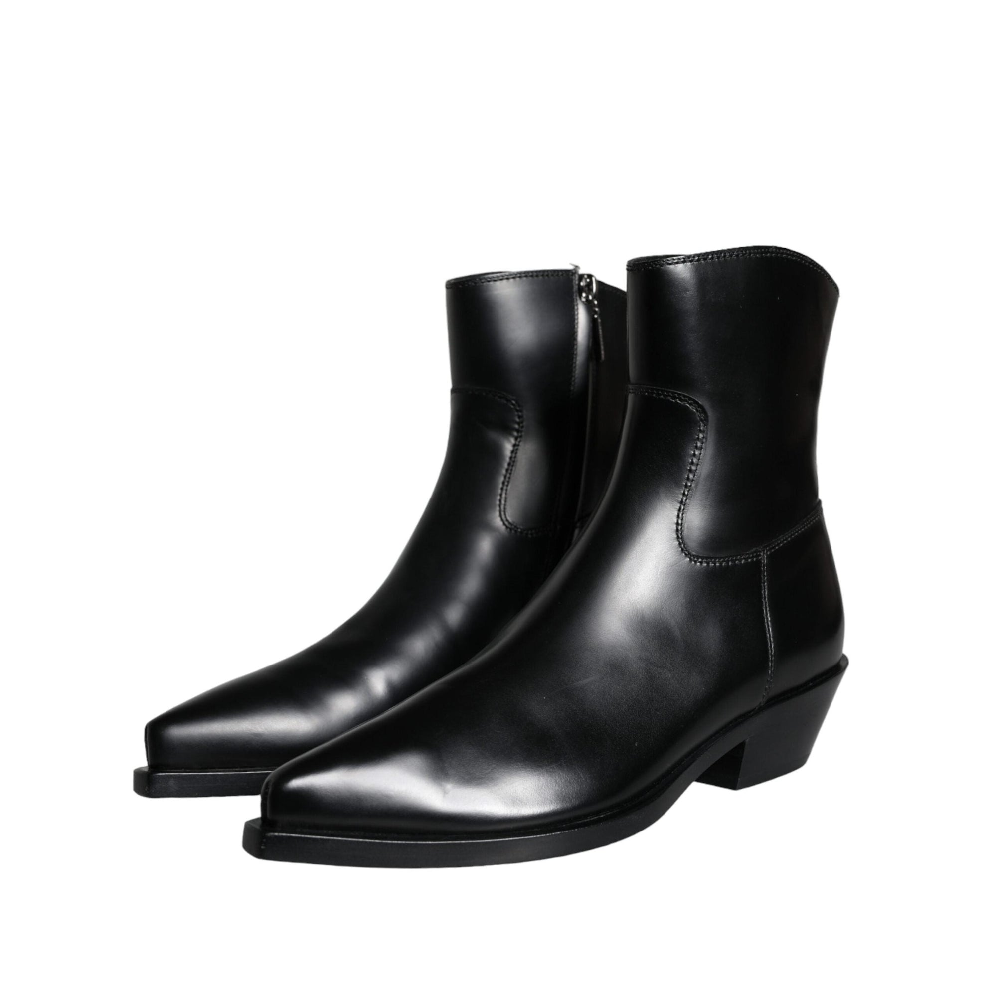 Dolce & Gabbana Black Leather Ankle Boots Booties Shoes
