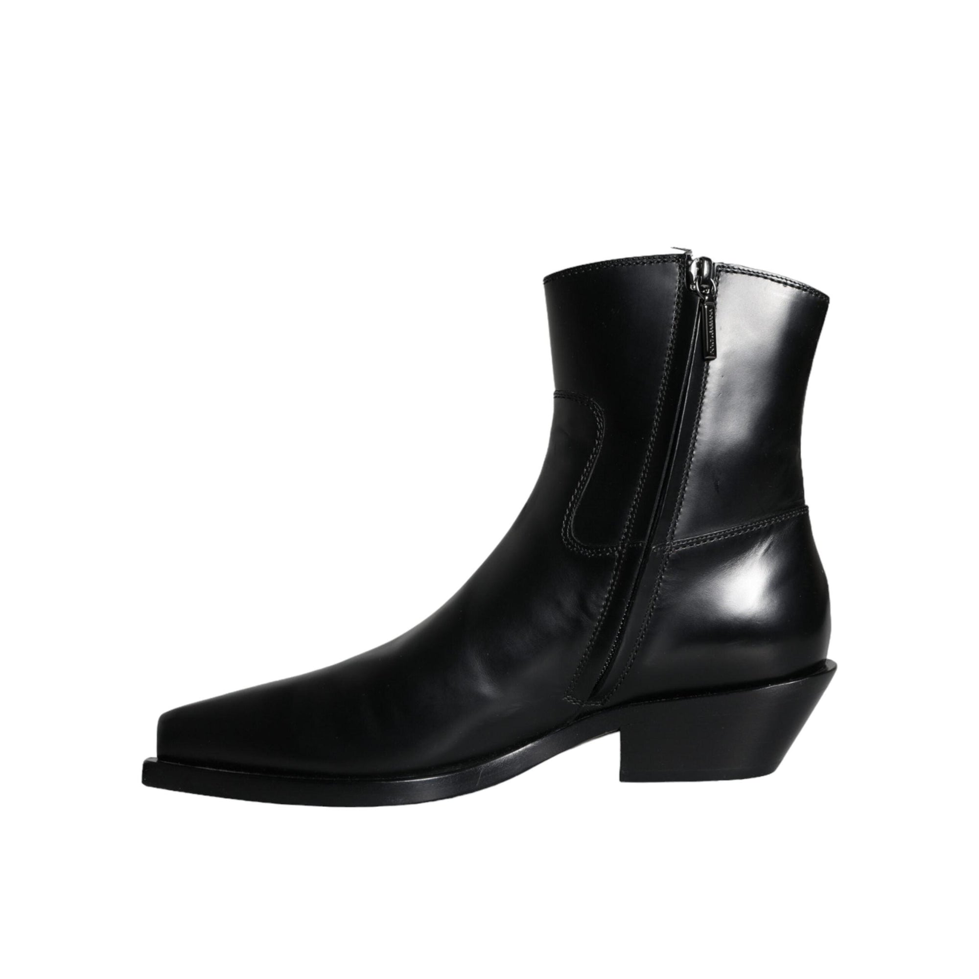 Dolce & Gabbana Black Leather Ankle Boots Booties Shoes