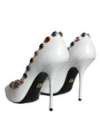 Dolce & Gabbana White Crystal Leather High Heels Pumps Shoes