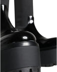 Dolce & Gabbana Black Leather Jersey Knee High Boots Shoes