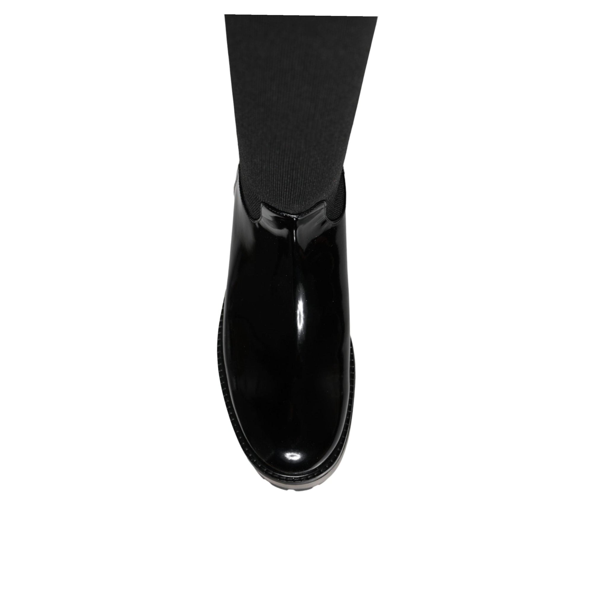Dolce & Gabbana Black Leather Jersey Knee High Boots Shoes