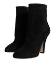 Dolce & Gabbana Black Suede Leather Mid Calf Boots Shoes