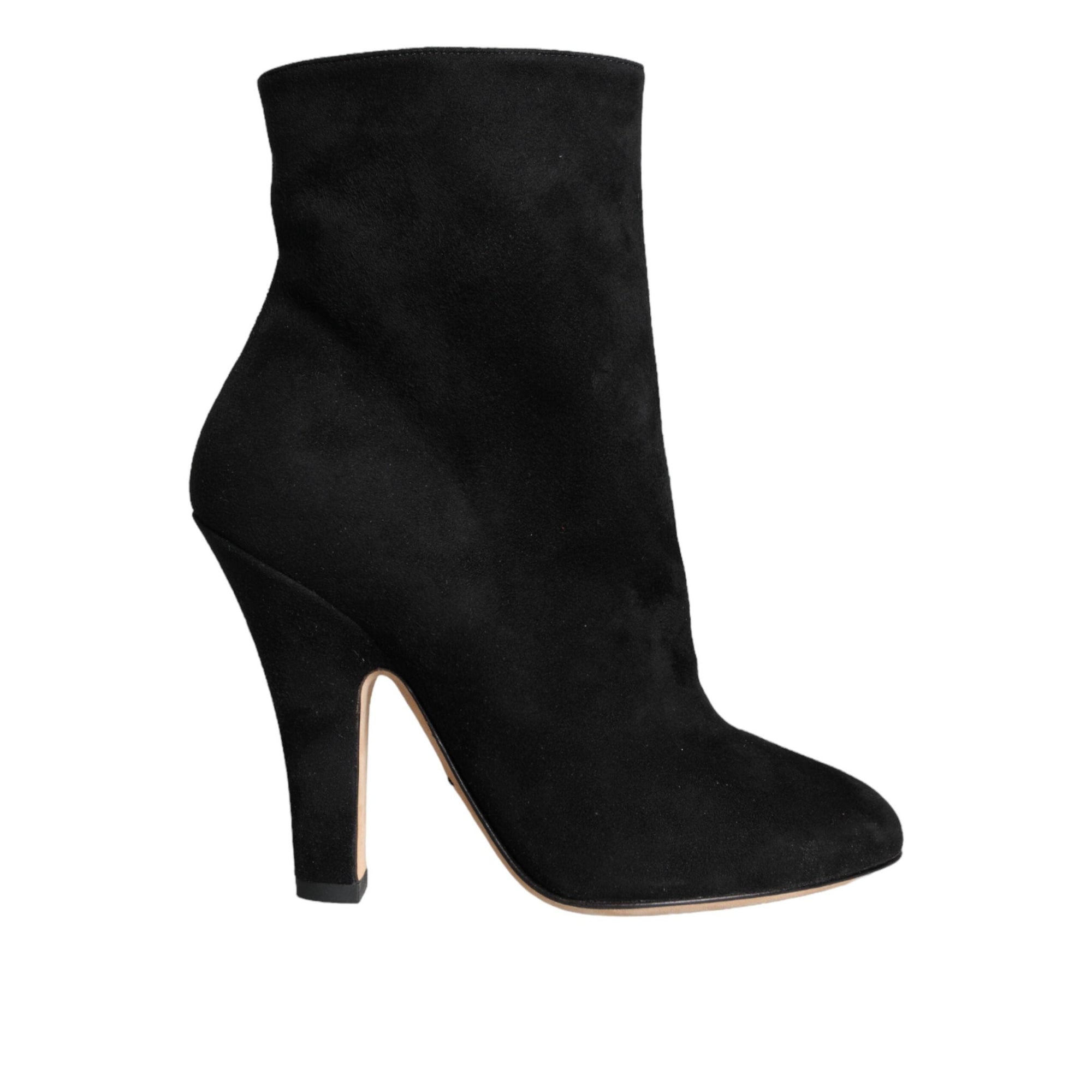Dolce & Gabbana Black Suede Leather Mid Calf Boots Shoes