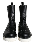 Dolce & Gabbana Black Leather Combat Mid Calf Boots Shoes
