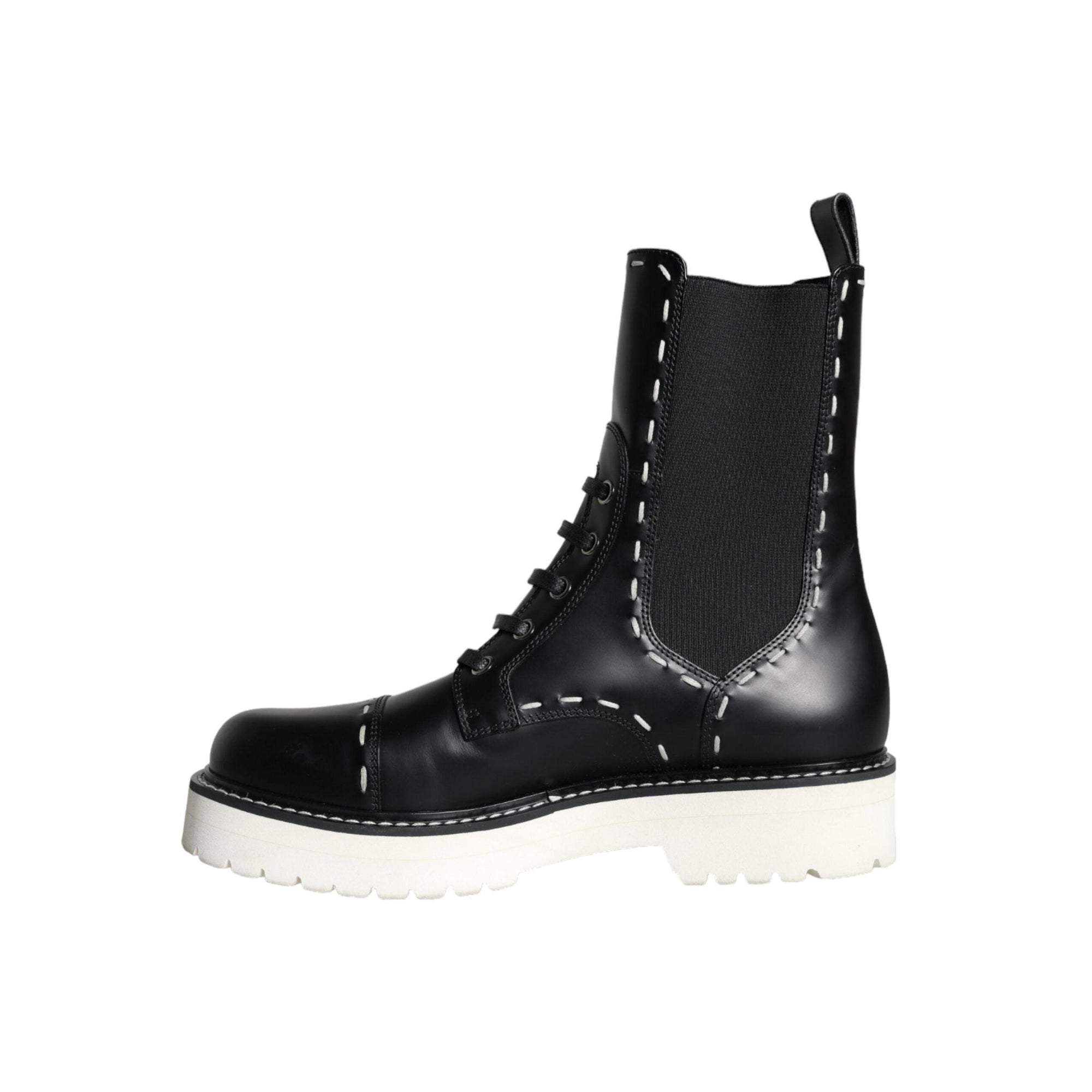 Dolce & Gabbana Black Leather Combat Mid Calf Boots Shoes