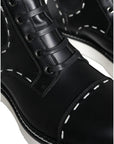 Dolce & Gabbana Black Leather Combat Mid Calf Boots Shoes