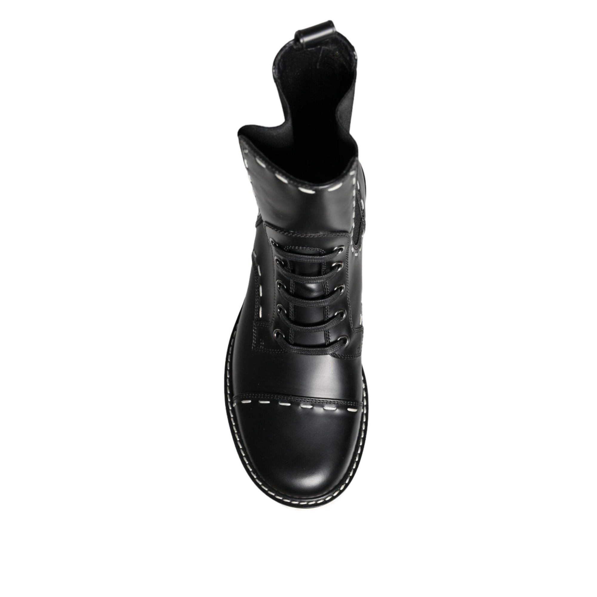 Dolce & Gabbana Black Leather Combat Mid Calf Boots Shoes