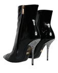 Dolce & Gabbana Black Patent Leather Crystal Heel Boots Shoes